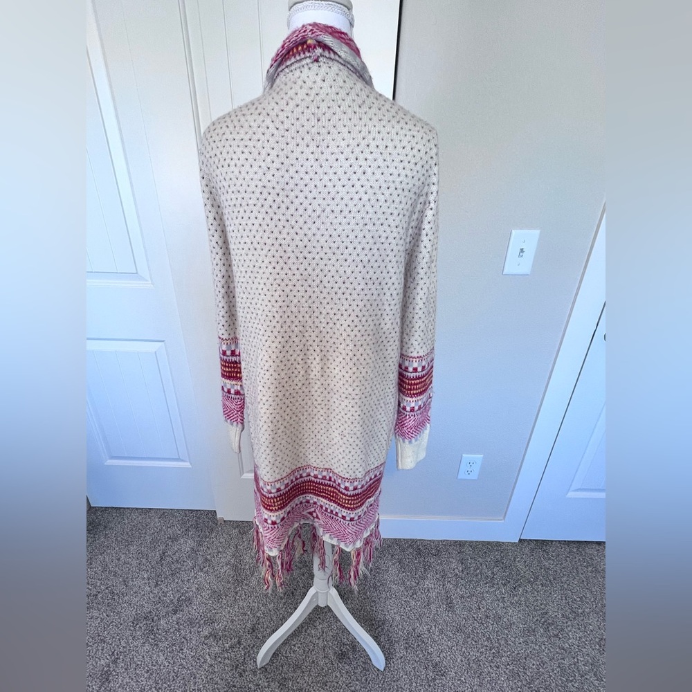Boho Long Open Cardigan Sweater Maxi Knit Sweaters Aztec Tribal Tassel Sz Medium - Picture 4 of 10